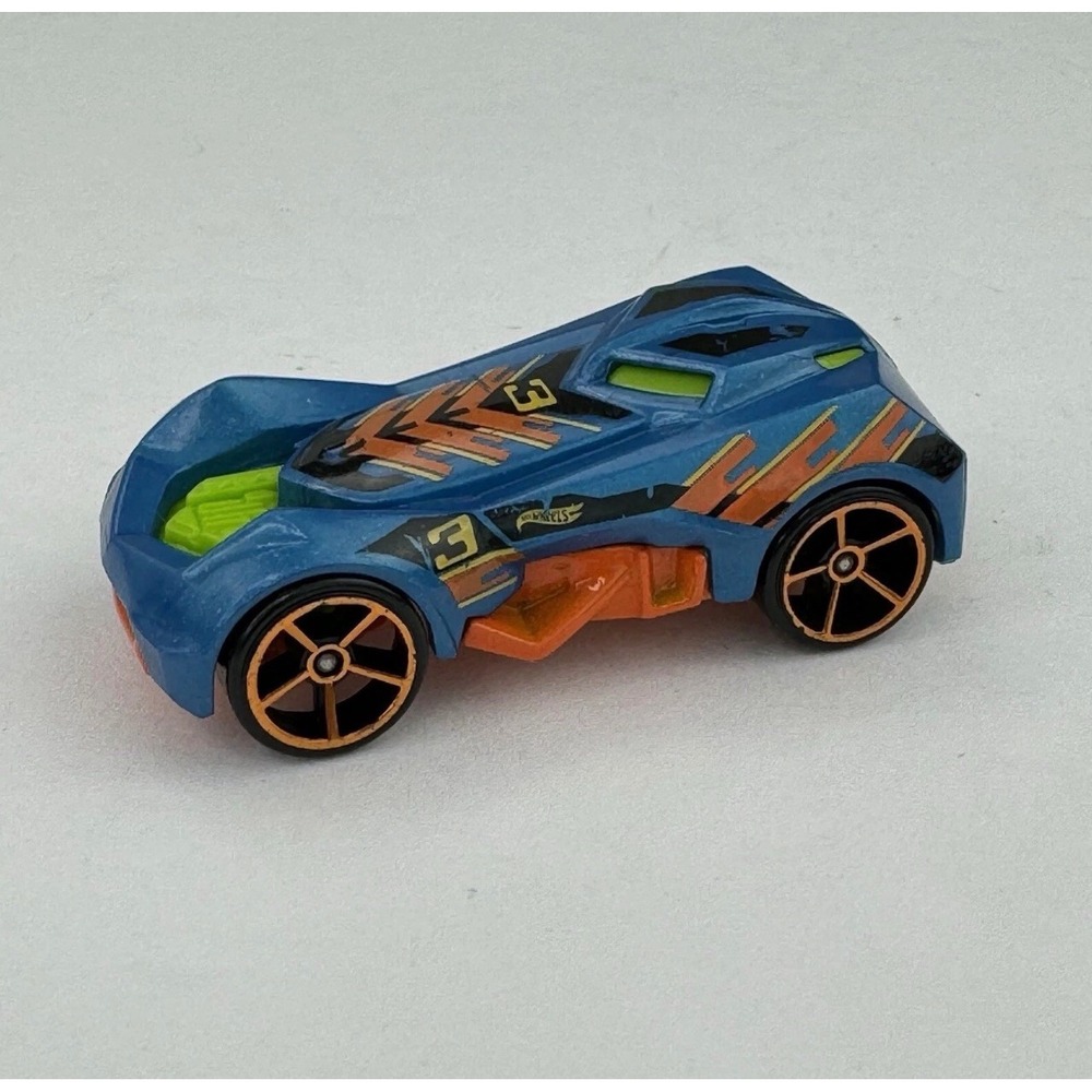 Hot Wheels RD-03 2014 Mattel Blue Orange Racing Diecast Toy Car Number 3